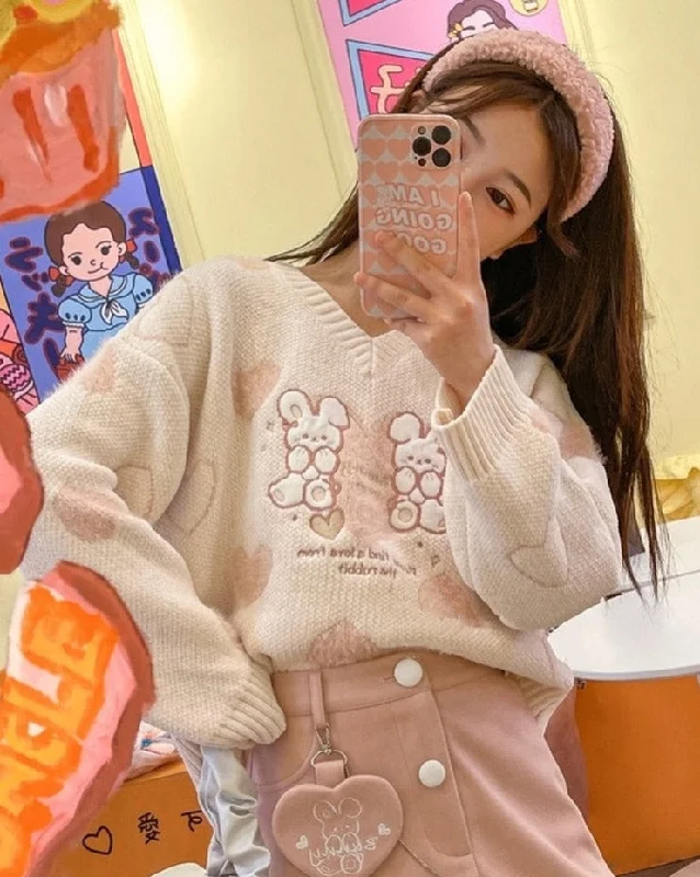 Classic And Versatile Love Bunny Sweater