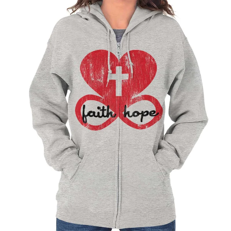 Denim Design Love Faith Hope Zip Hoodie