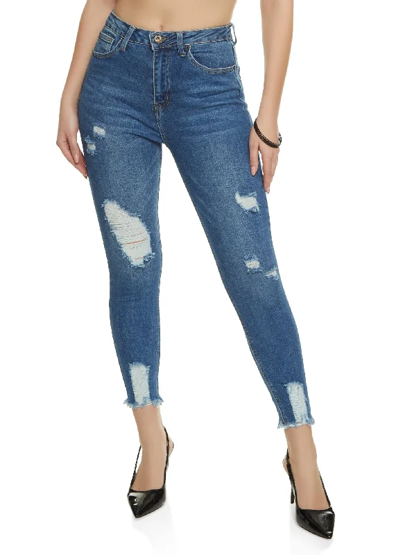 WAX Distressed Frayed Hem Skinny Jeans