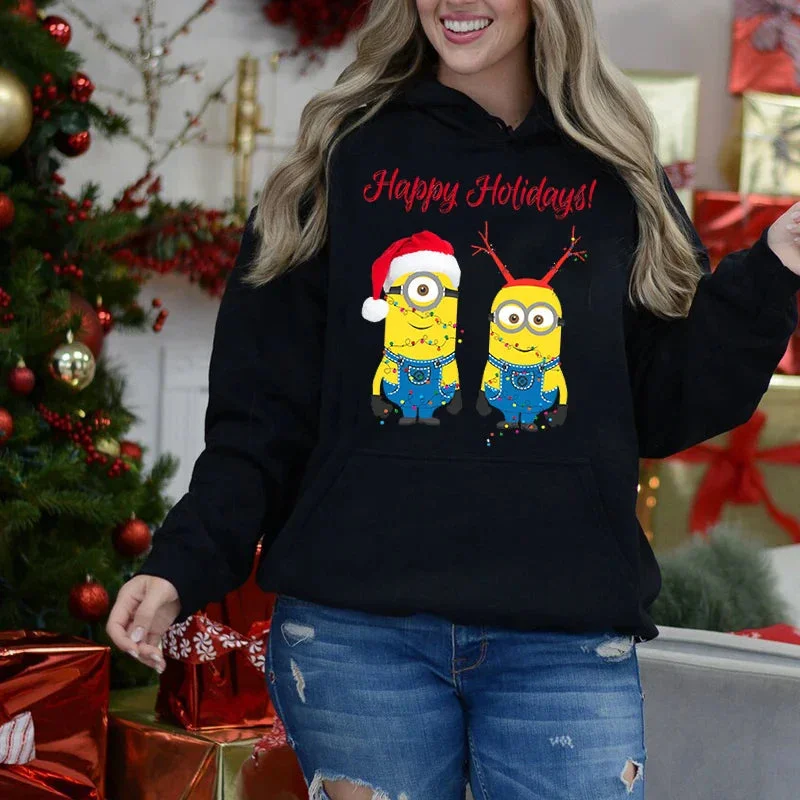 Minimal Style Merry Minions Plus Velvet Christmas Hoodie