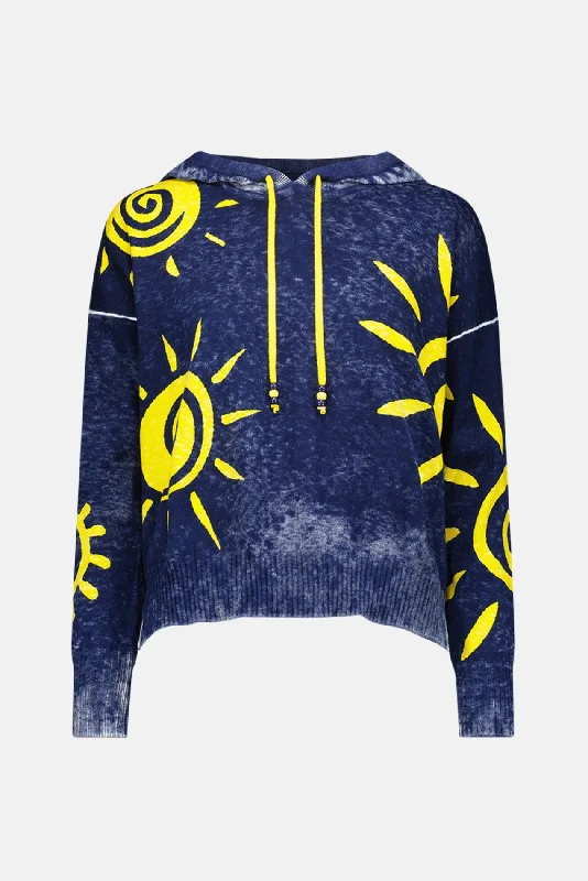 Sun Print Hoodie Navy