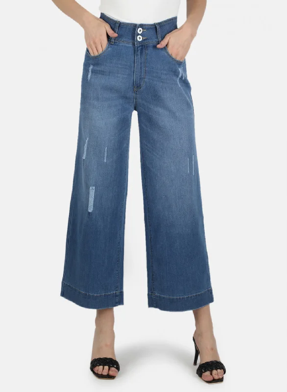 Sports Casual Style Women Blue Regular Fit Denim