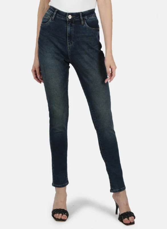 Sports High Waist Style Women Blue Slim Fit Denim