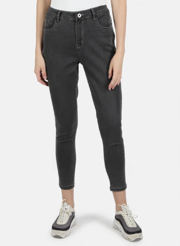 Noble Temperament Women Grey Slim Fit Denim