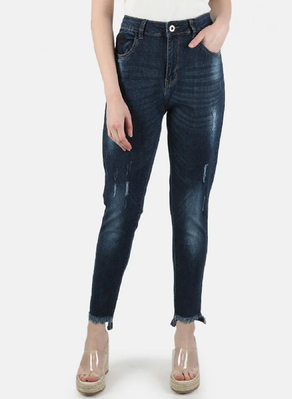 Elegant And Noble Women Navy Blue Slim Fit Denim
