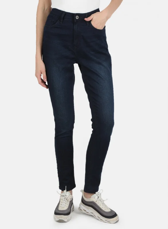 Street Show-off Style Women Navy Blue Slim Fit Denim