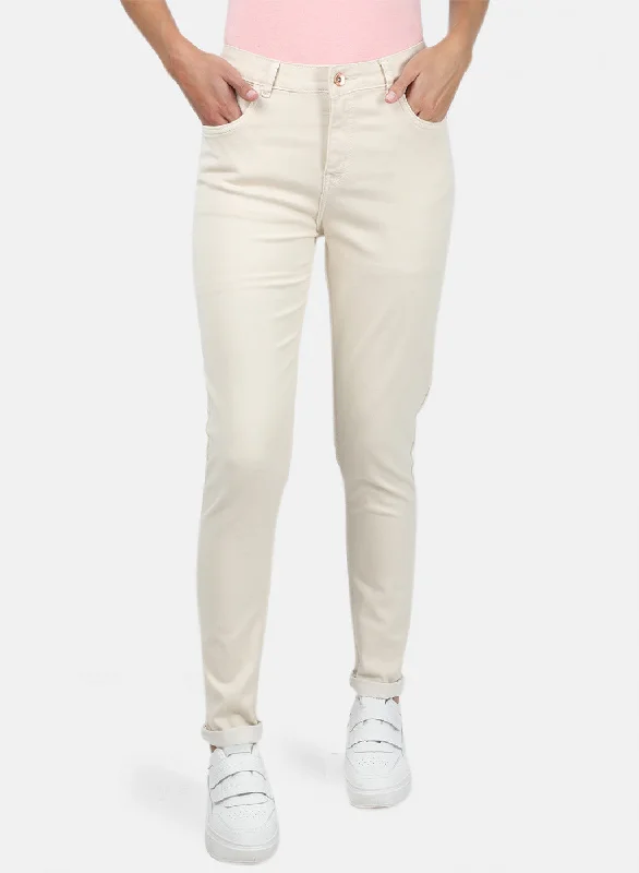 Low-key Luxury Womens Beige Slim Denim