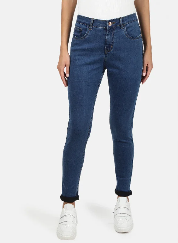 Printing decoration Womens Blue Slim Denim