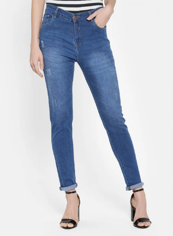 Mid-length Style Womens Blue Slim Denim