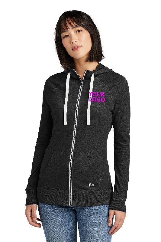 Celebrity Picks New Era Ladies Sueded Cotton Custom Zip Hoodies, Black Heather