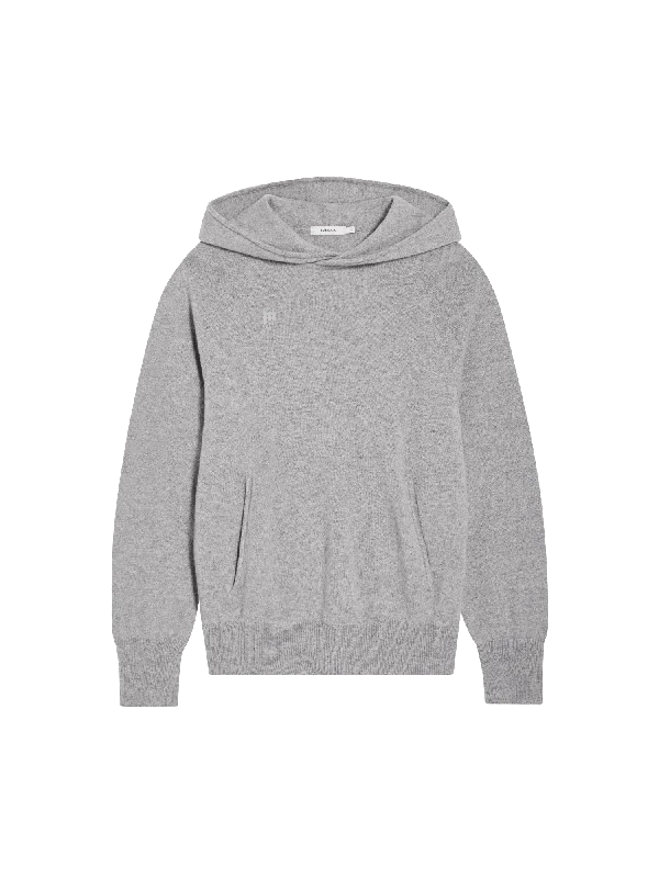 Boutique display Womens Recycled Cashmere Hoodie—pale grey melange