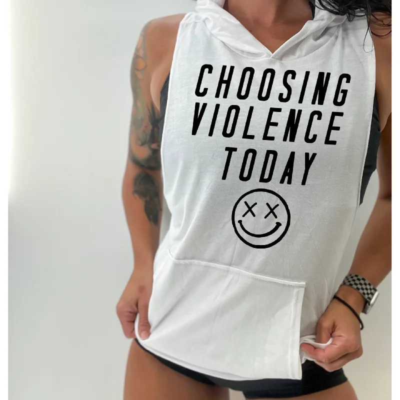 Lazy Style Salty Savage Unisex “Choosing Violence Today” Sleeveless Racerback Muscle Tank Hoodie