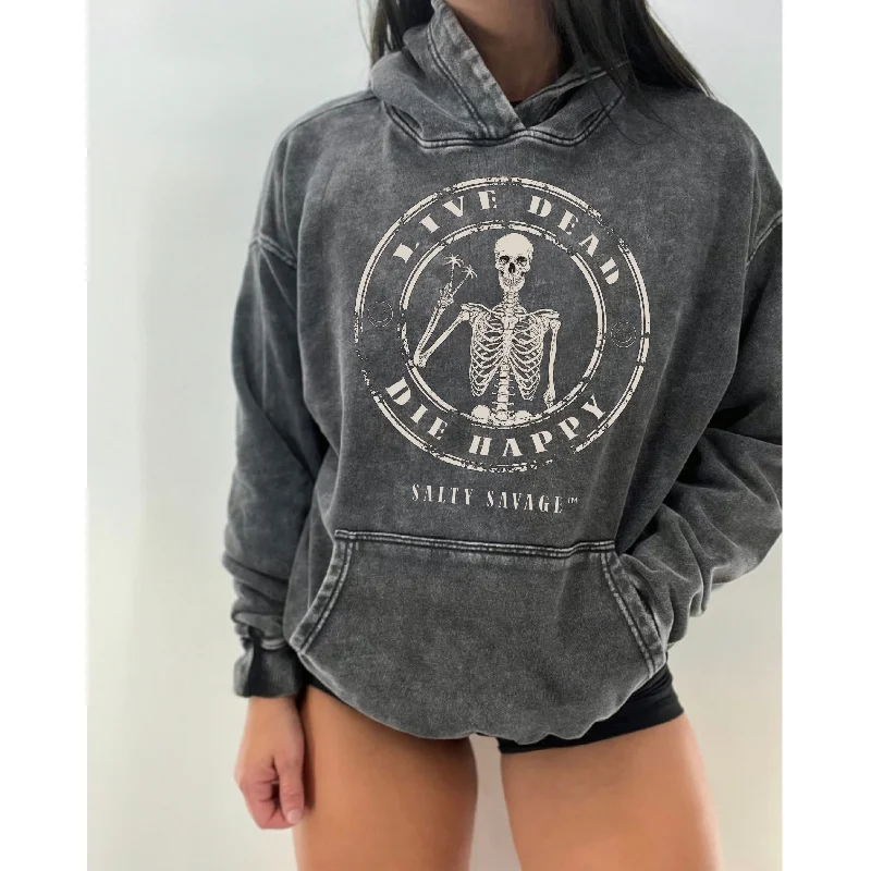 Fashion Elements Salty Savage Unisex “LIVE DEAD, DIE HAPPY” Mineral Wash Hoodie