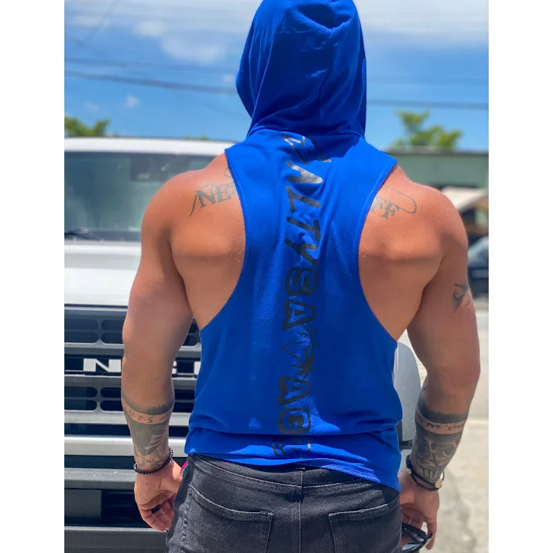 Luxury And Elegant Salty Savage Unisex "Rock On" Sleeveless Racerback Muscle Tank Hoodie | Royal Blue