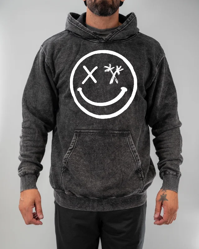 Simple Solid Color Salty Savage Unisex “Spliced Smile” Mineral Wash Hoodie