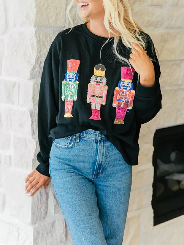 Lazy Style Sequin Nutcracker Holiday Christmas Hoodie