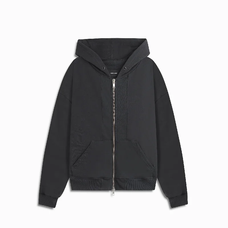 Letter embroidery surplus zip hoodie / washed black