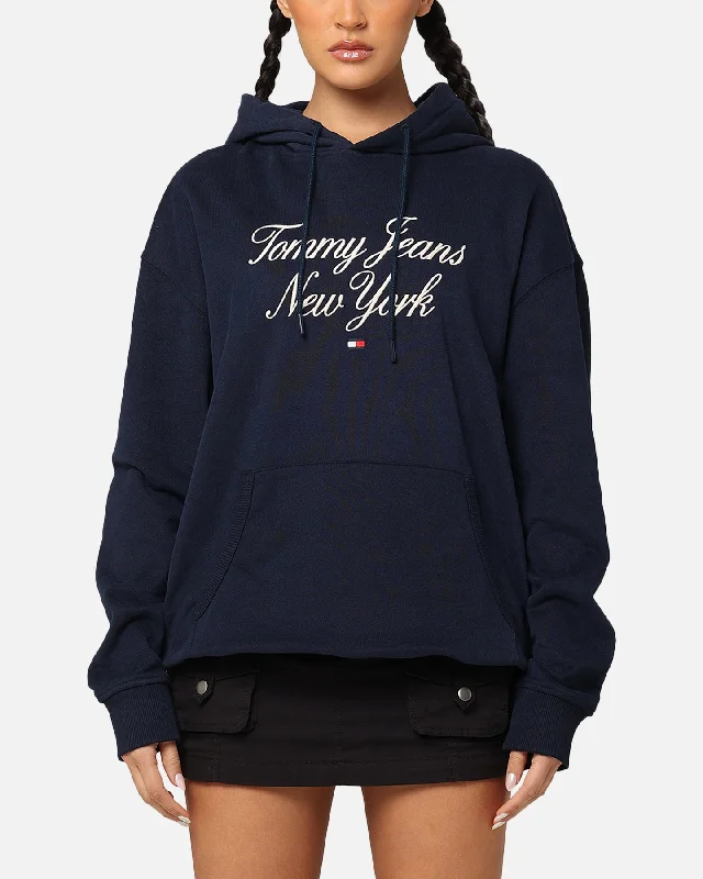 Ultra-lightweight Tommy Jeans TJM Luxe Serif Relax Hoodie Dark Night Navy