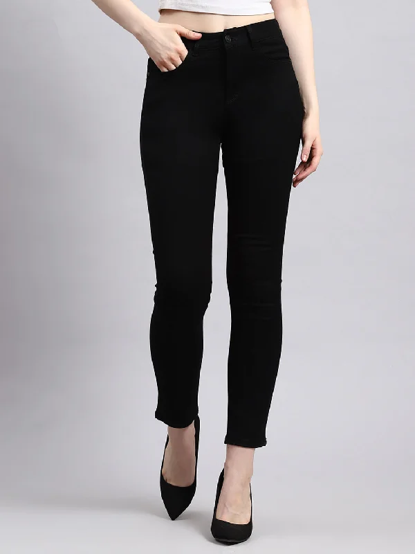 Round neck design Women Black Slim Fit Denim
