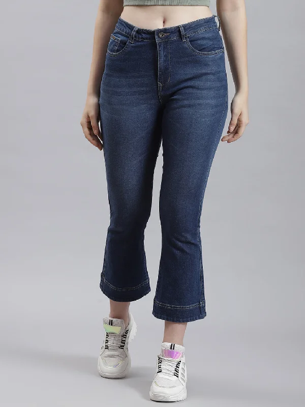 Street Fashion Style Women Blue Slim Fit Denim