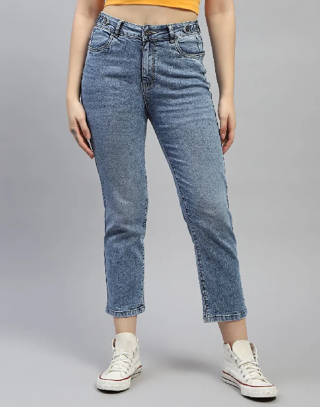 Sports Yoga Style Women Blue Solid Regular Fit Denim