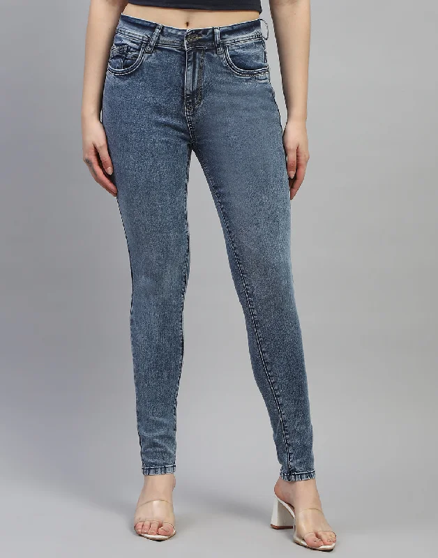 Sports Vitality Style Women Blue Solid Slim Fit Denim