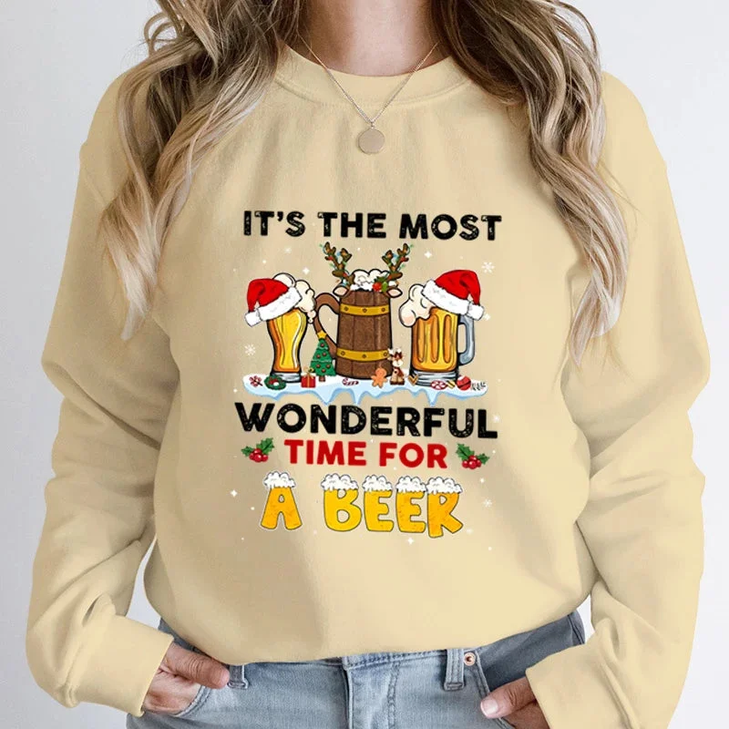 Feminine Charm Wonderful Time Beer Autumn Winter Casual Hoodless Pullover Christmas Hoodie