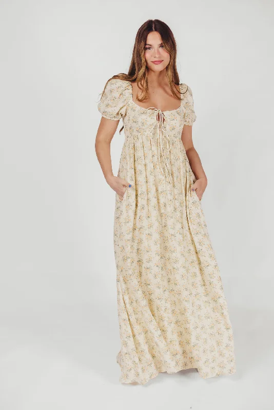 Urban Comfort Haven 100% Cotton Tie-Front Maxi Dress in Orange Green Floral - Bump Friendly
