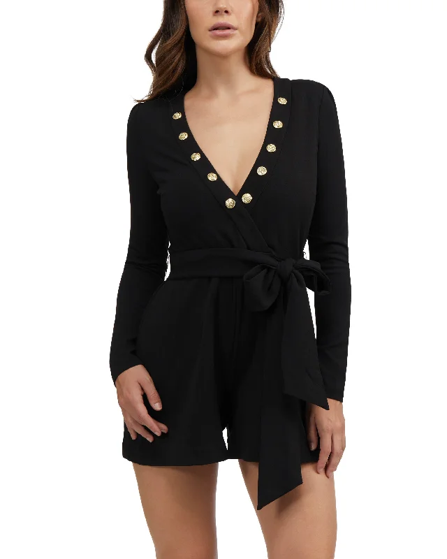 BEBE Women's Snap Detail Belted Romper