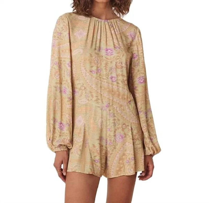 Retro Lace Fabric Belladonna Long Sleeve Romper In Dusty Olive