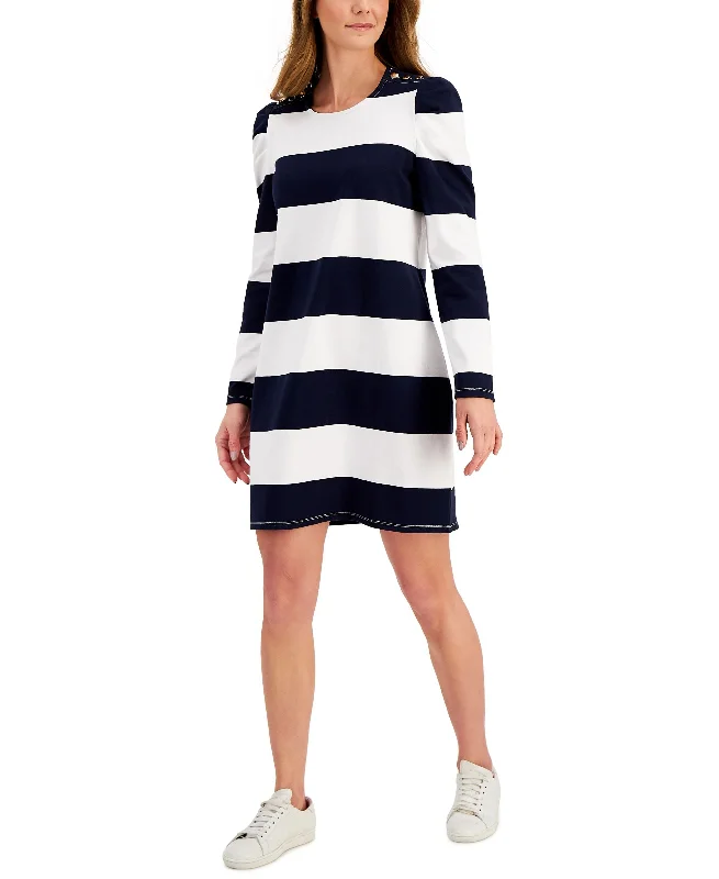 Charter Club Striped Puff Shoulder Dress