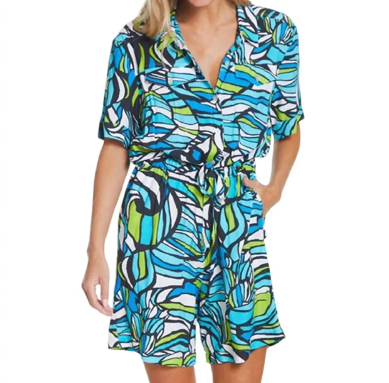 Cozy Layers Cuffed Short Sleeve Romper In Abstract Multi