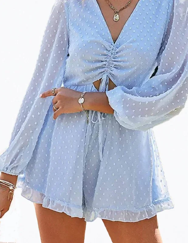 Simple Style Cutout Ruffled Chiffon Flounce Romper In Blue
