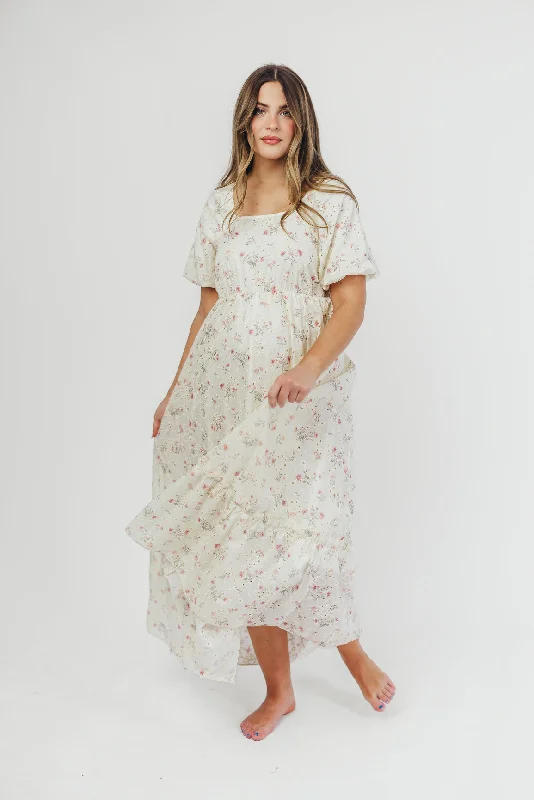 Sports Vitality Style Remi Eyelet Floral Maxi Dress in Ivory