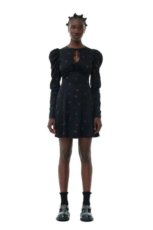 Breathable Style Ganni - Black Printed Long Sleeve Mini Dress