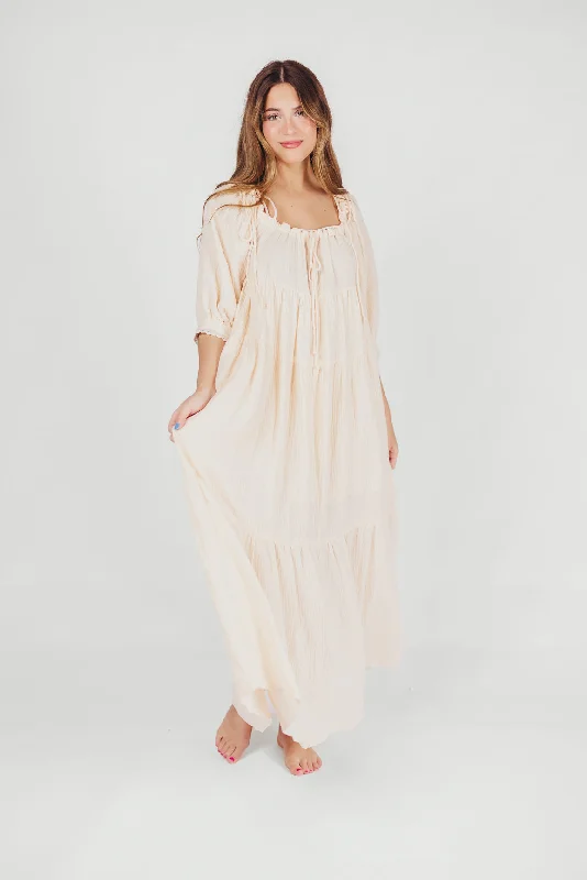 Breathable Comfort Goddess 100% Cotton Babydoll Maxi Dress in Blush - Bump Friendly