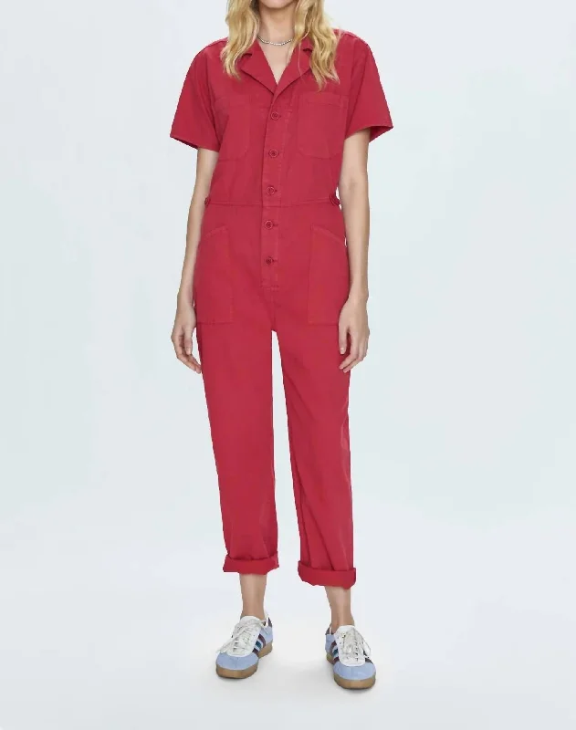 High-waisted pants style Grover Short Sleeve Field Suit In Rouge