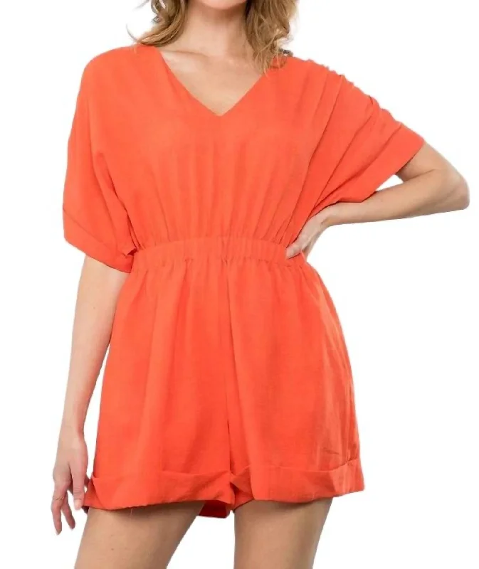 Romantic And Sweet Jude V-Neck Romper In Orange