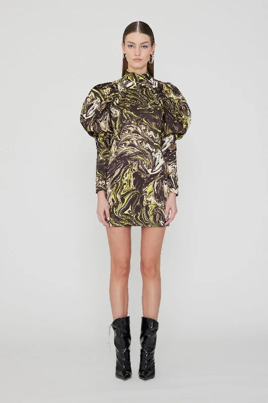 Chic Comfort Kim Blazing Yellow Puff Shoulder Dress