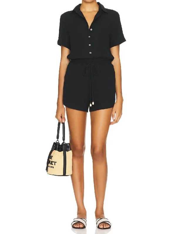 Soft Touch Kinley Button Front Romper In Black