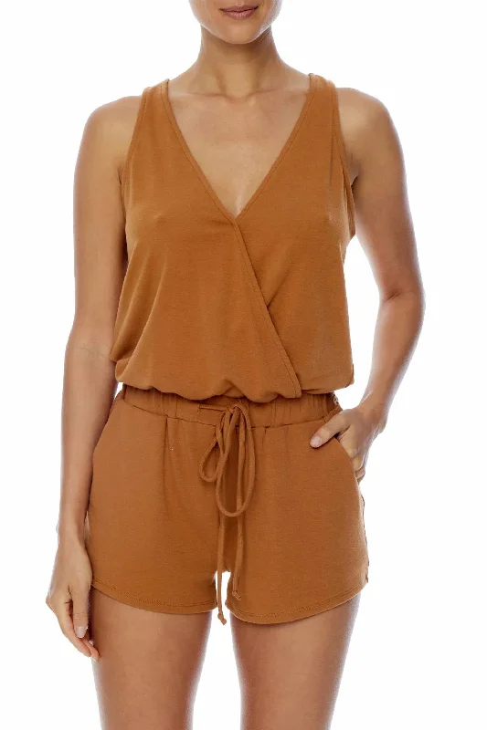 Sports High Waist Style Lauren Romper In Meerkat