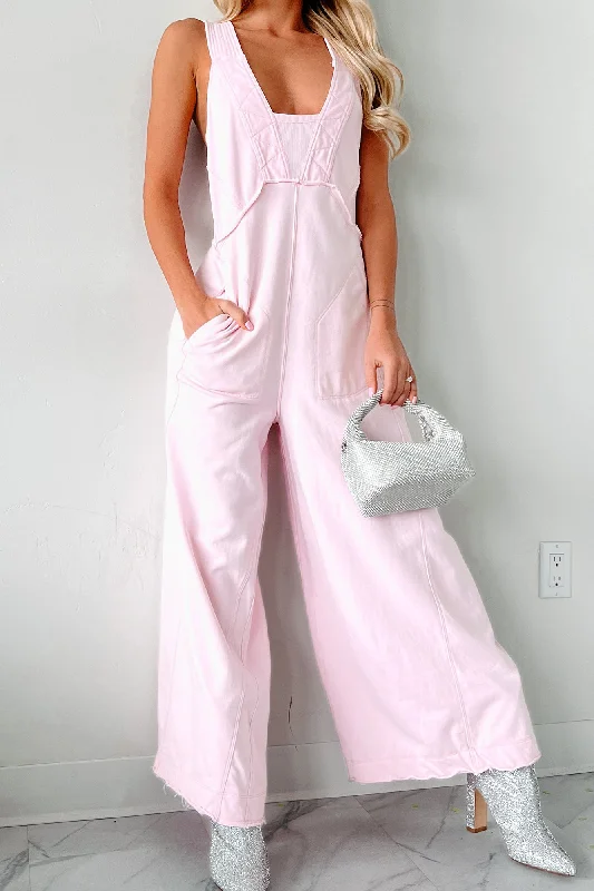 Comfortable Sweaters Left Up To Chance Wide Leg Jumpsuit (Pink)