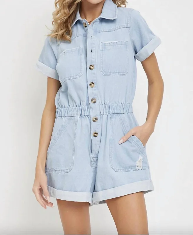 Cozy Dress Light Denim Collar Romper In Light Wash