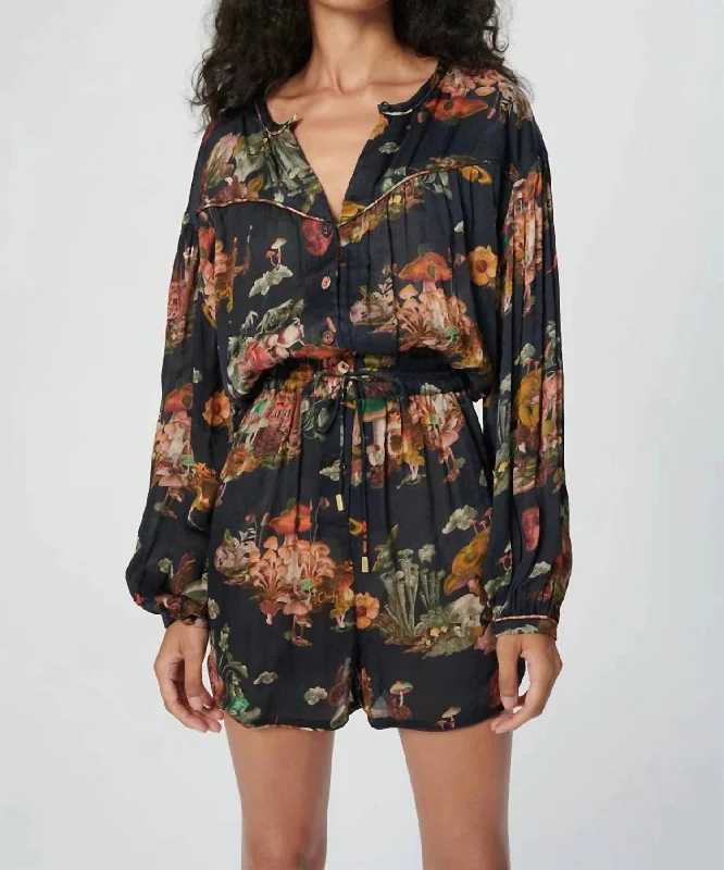 Fresh And Simple Long Sleeve Bamboo Playsuit In Magic Mushroom Black