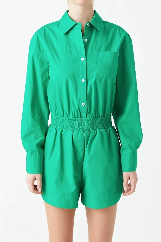 Fashion Style Lucky Day Romper In Kelly Green