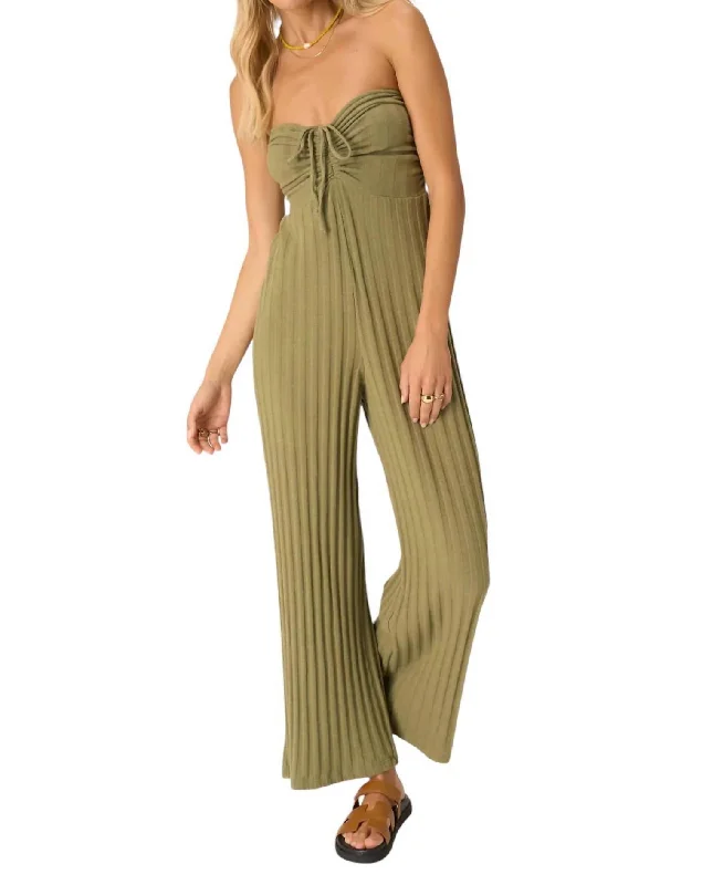 Breathable Comfort Marseille Strapless Rib Jumpsuit In Sea Kelp