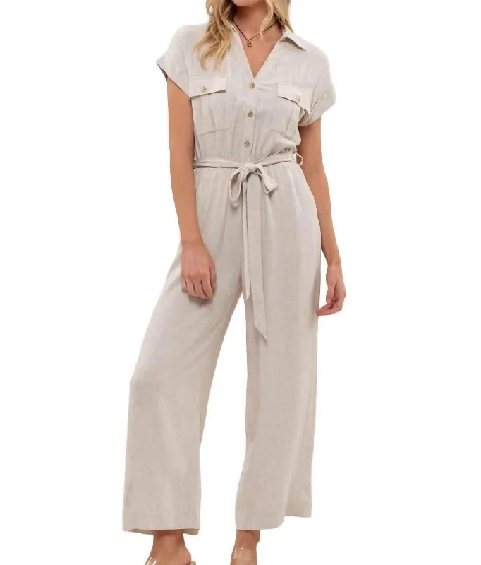 Sports Fitness Wear Melanie Wide Leg Jumpsuit In Natural