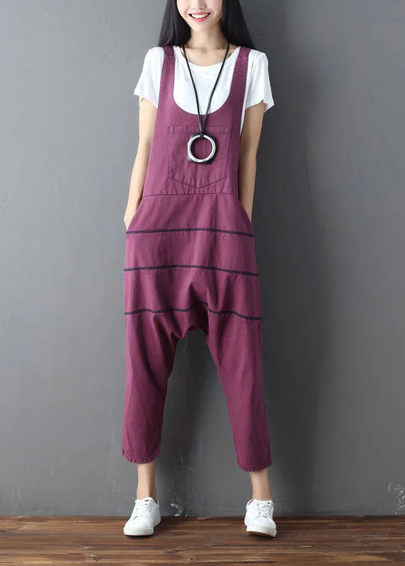 Street Sports Shoes Mulberry Patchwork Cotton Denim Jumpsuits Oversized Spring