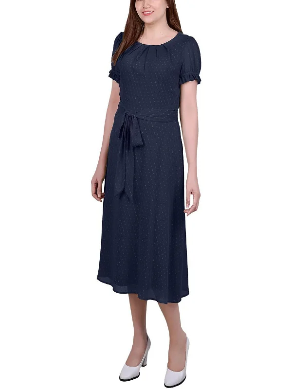 Casual Comfort Petite Short Sleeve Belted Swiss Dot Dress