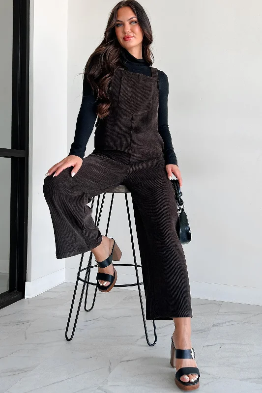 Effortless Dressing Playful Impression Soft Corduroy Overall Jumpsuit (Dark Brown)